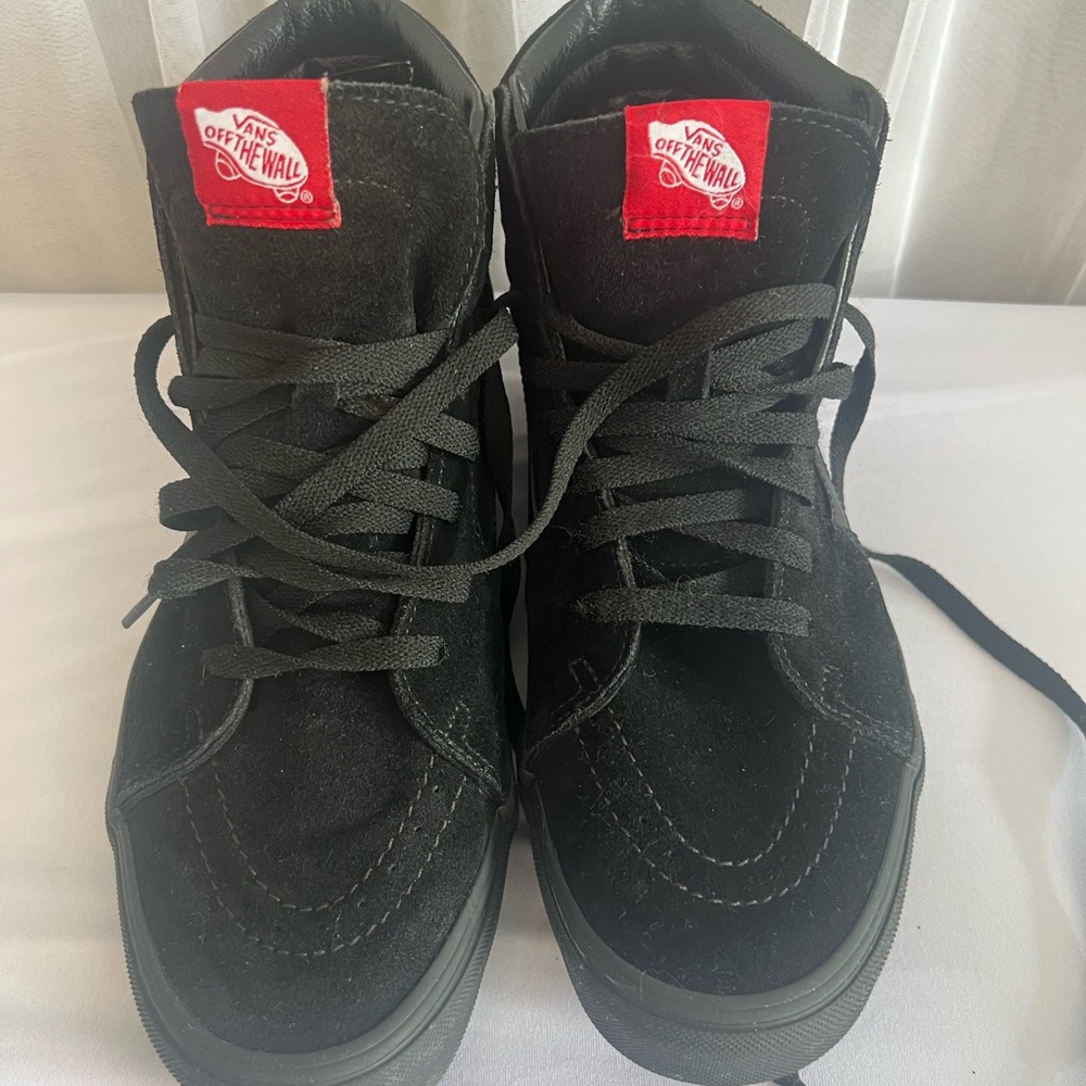Vans Black Suede High-Tops with Red Logo